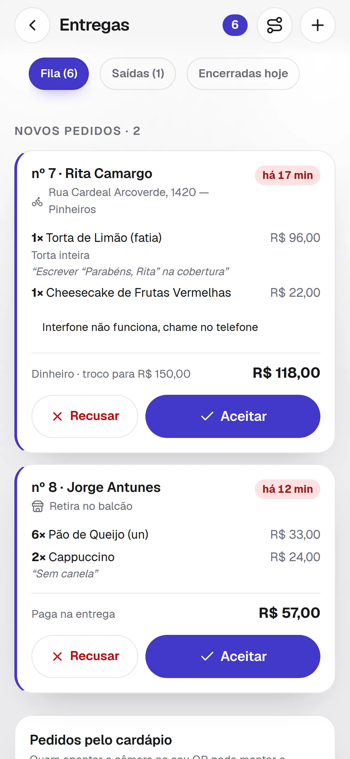 O pedido que chegou para entregar