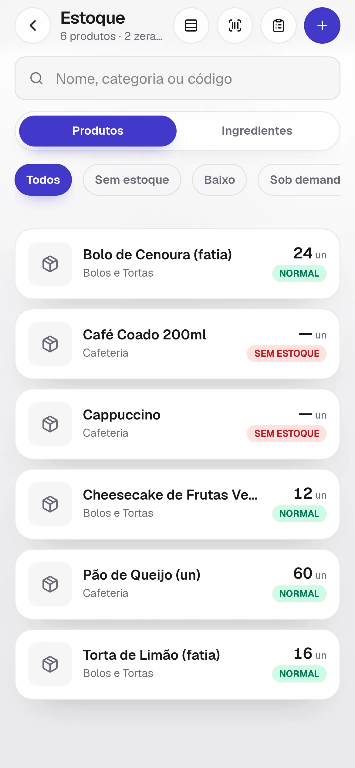 A mesma casa no celular: o estoque, com o que acabou